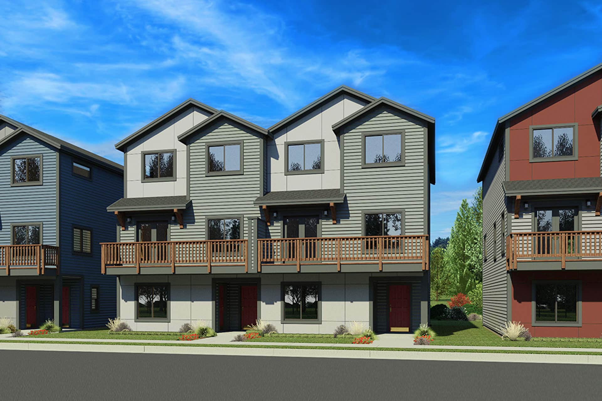 Row of townhome decks built by DreamDecks