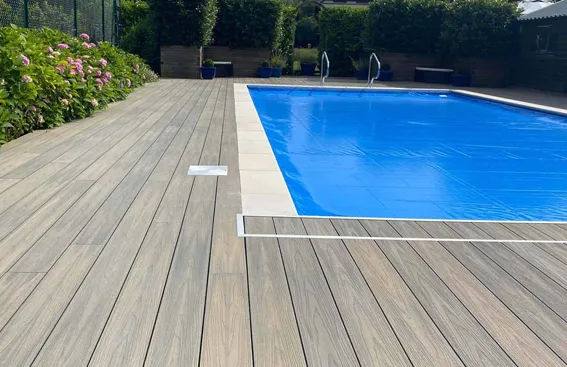 Poolside composite deck in gray finish